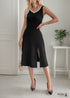 Black and white contrast suspender set slit skirt